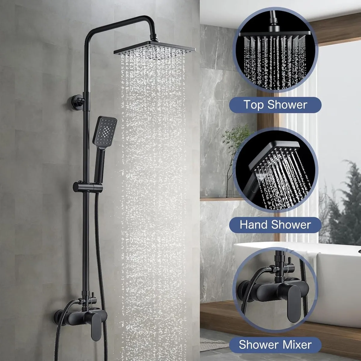 Shower Mixer Set Black System with 21cm Rainfall - Image 3