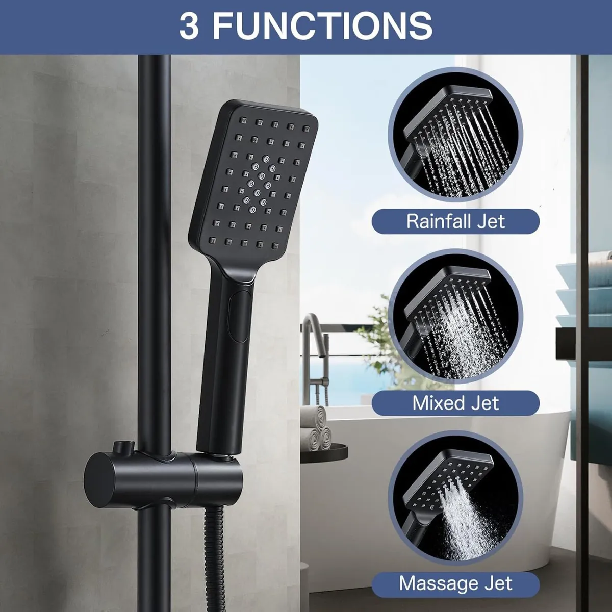 Shower Mixer Set Black System with 21cm Rainfall - Image 4