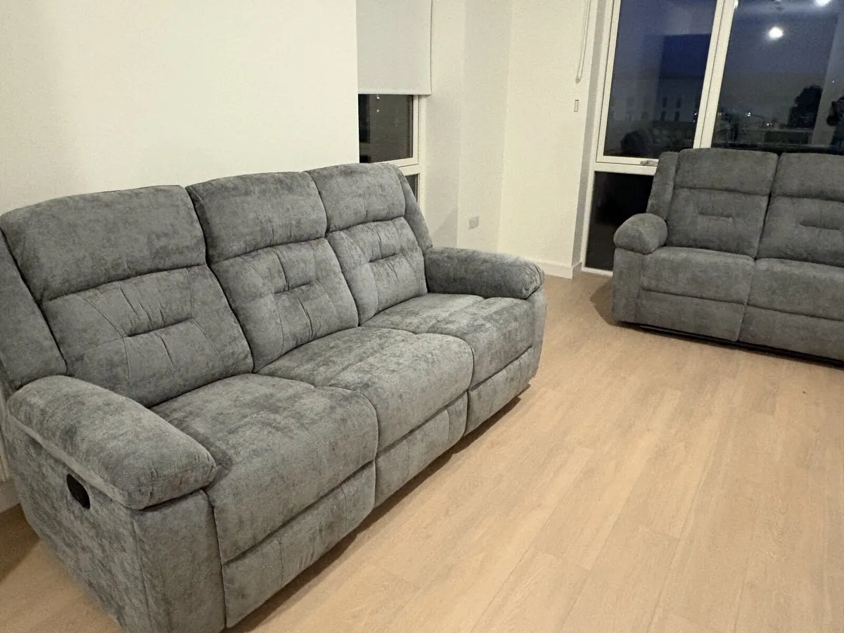 New 3+2 Montana Grey Fabric Recliner Sofa - Image 1