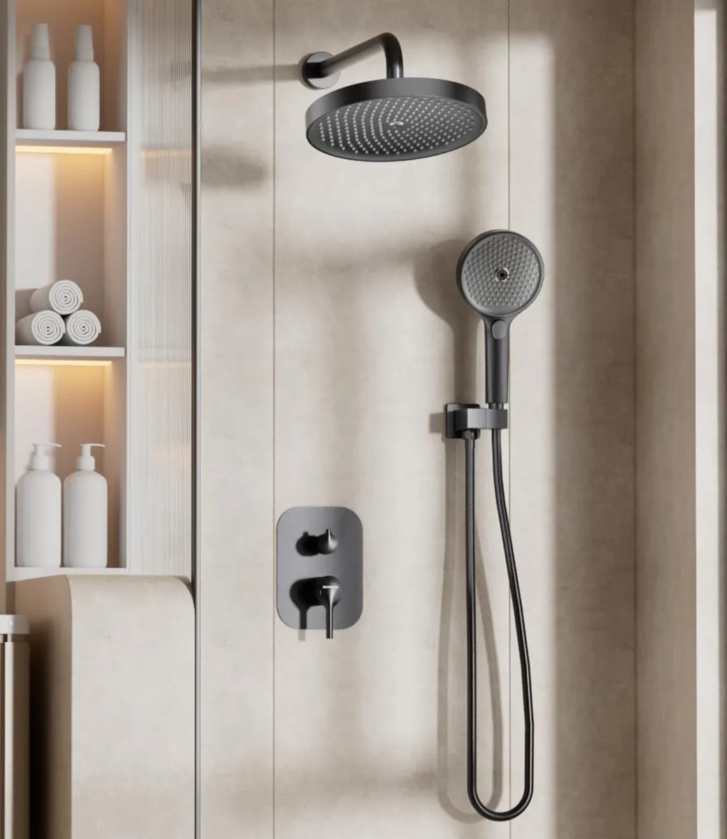 Concealed Shower Mixer Set 2-Outlet Brass System - Image 2