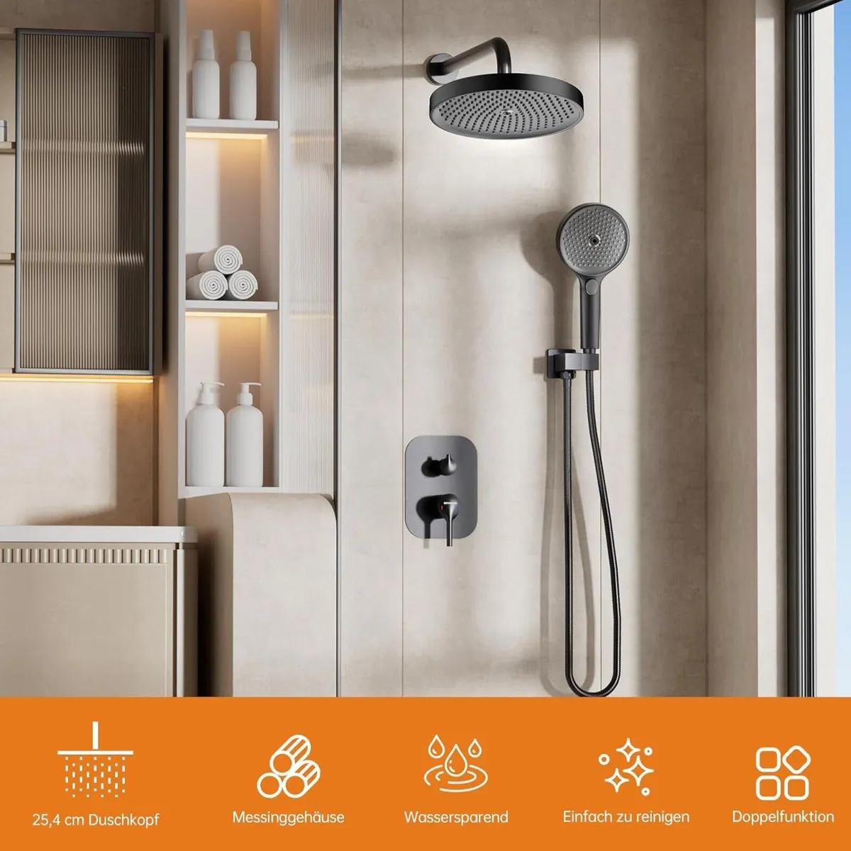 Concealed Shower Mixer Set 2-Outlet Brass System - Image 3