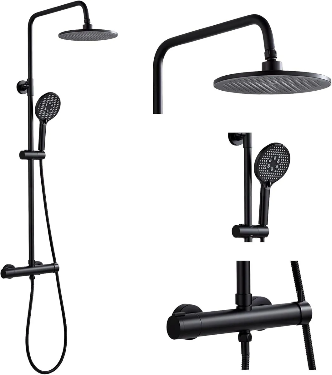 Black Shower Mixer Set Rainfall System with Brass - Image 1