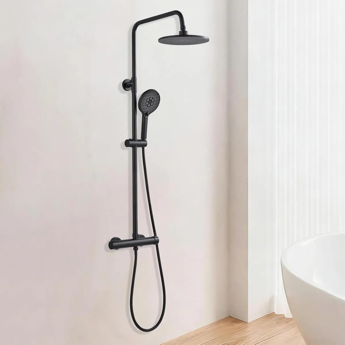 Black Shower Mixer Set Rainfall System with Brass - Image 2