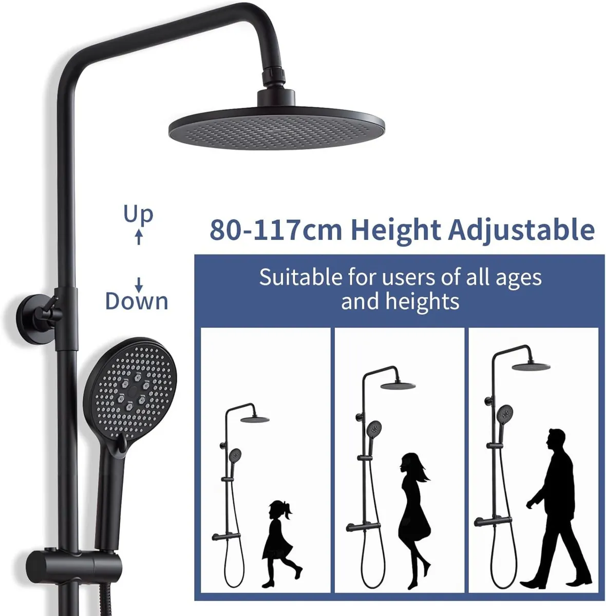 Black Shower Mixer Set Rainfall System with Brass - Image 3