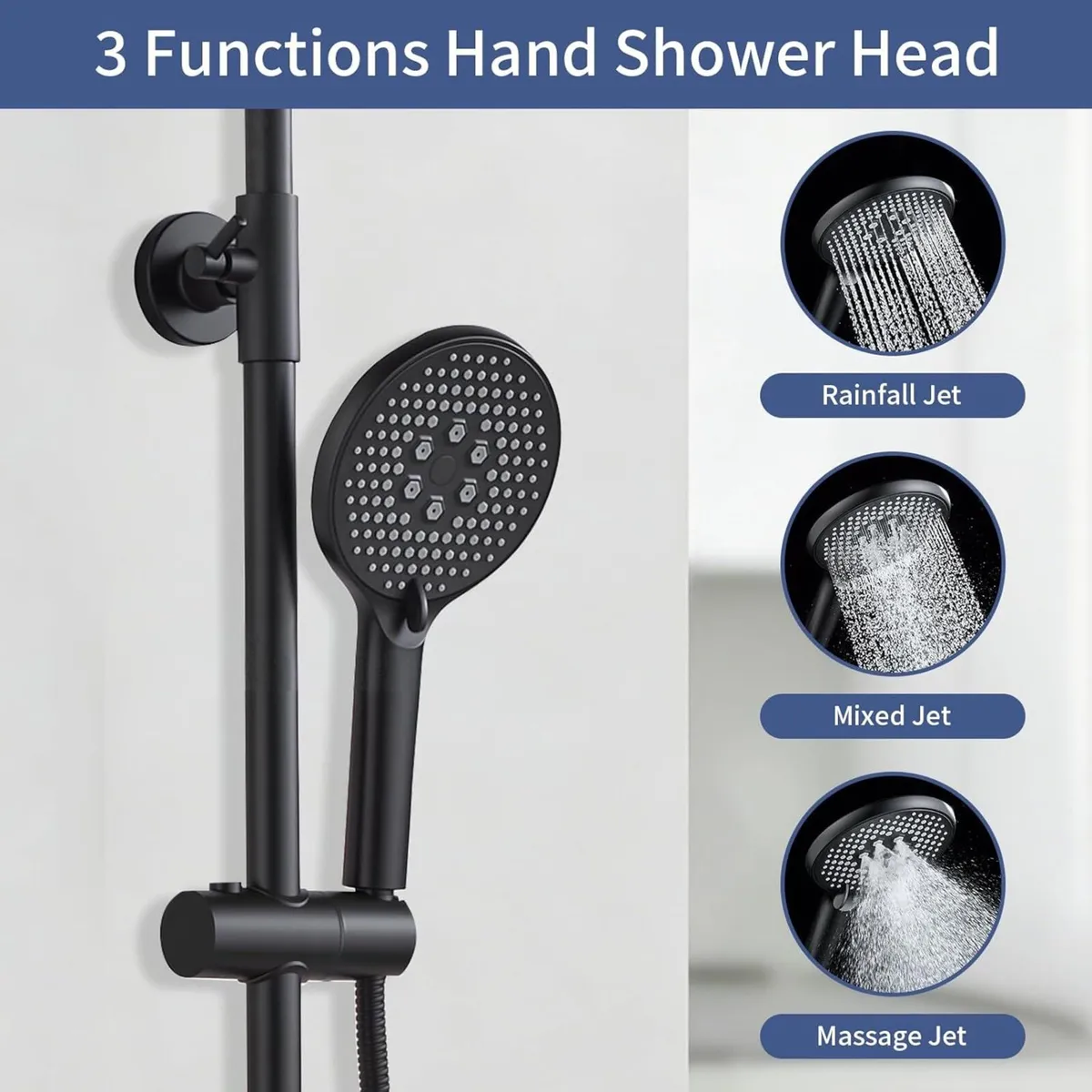 Black Shower Mixer Set Rainfall System with Brass - Image 4