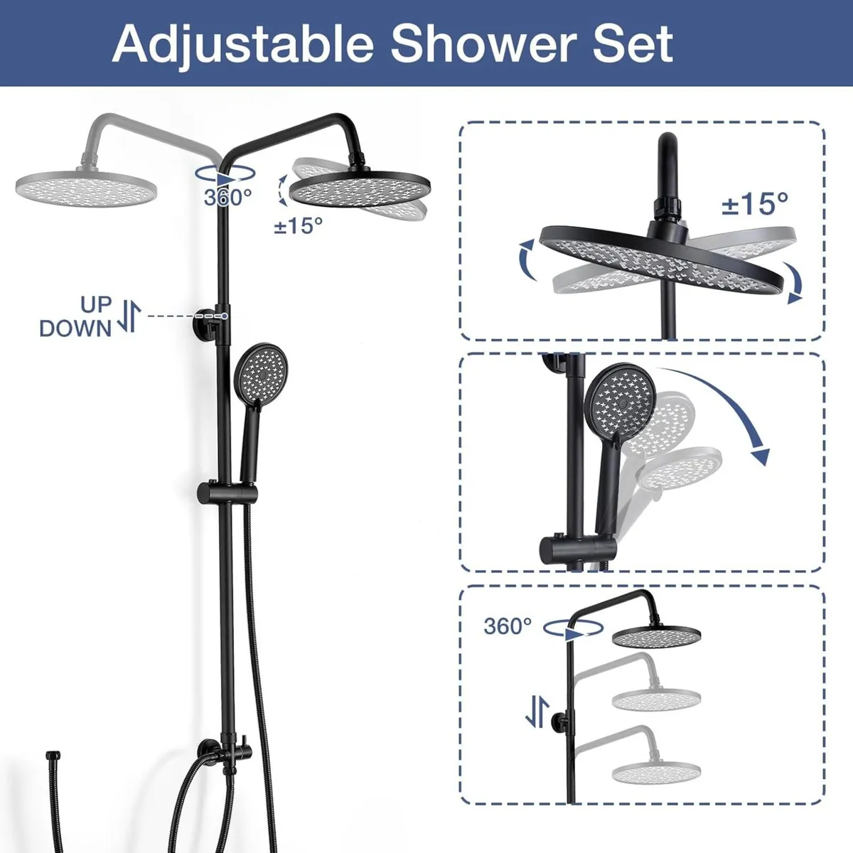 Black Shower Riser Rail Kit Mixer Set with 21 x - Image 4