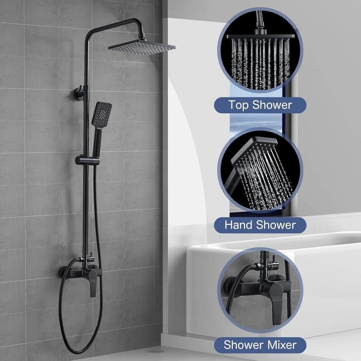 Shower System with Diverter Black Mixer Set 8” - Image 3