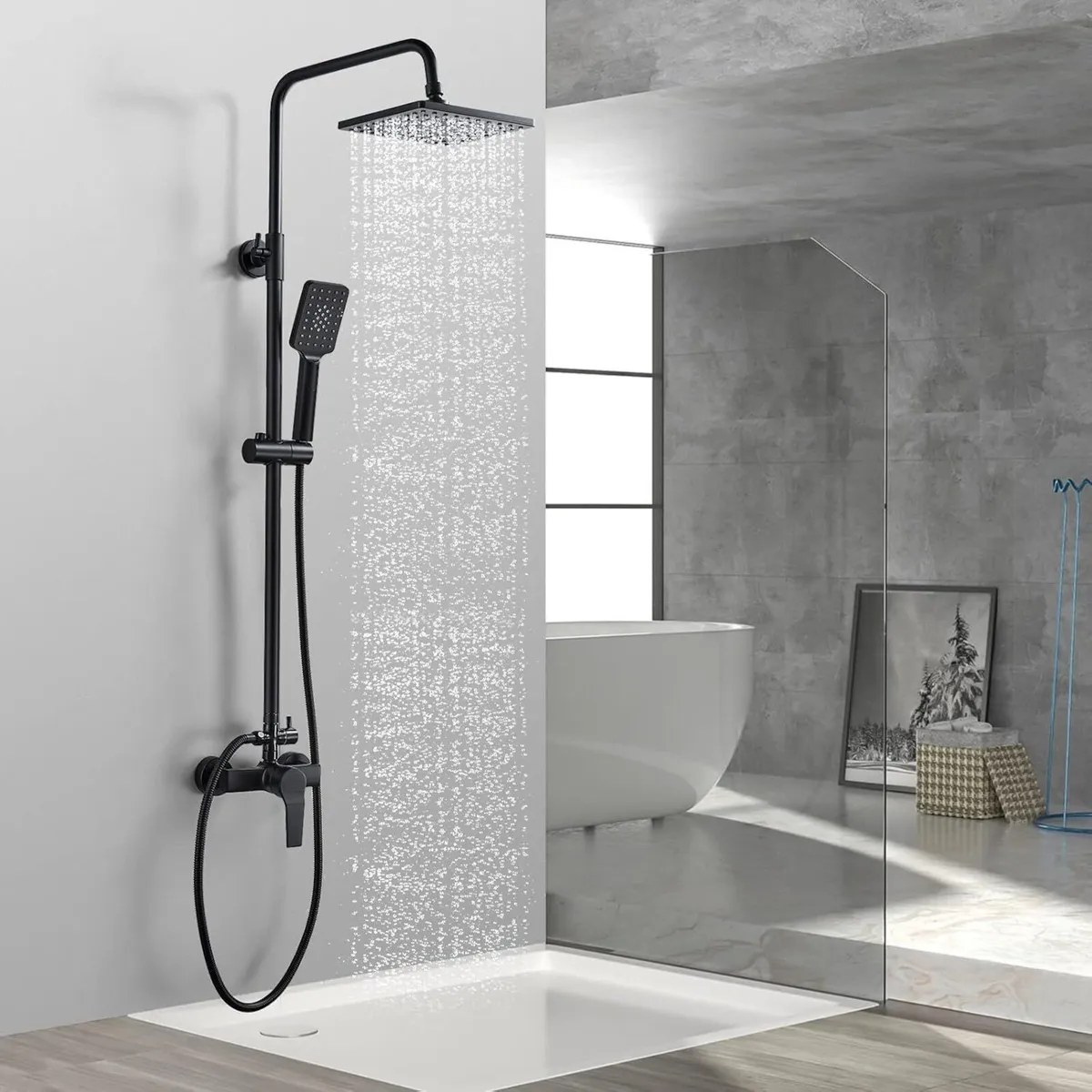 Shower System with Diverter Black Mixer Set 8” - Image 1