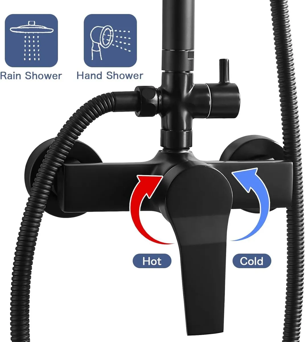Shower System with Diverter Black Mixer Set 8” - Image 4