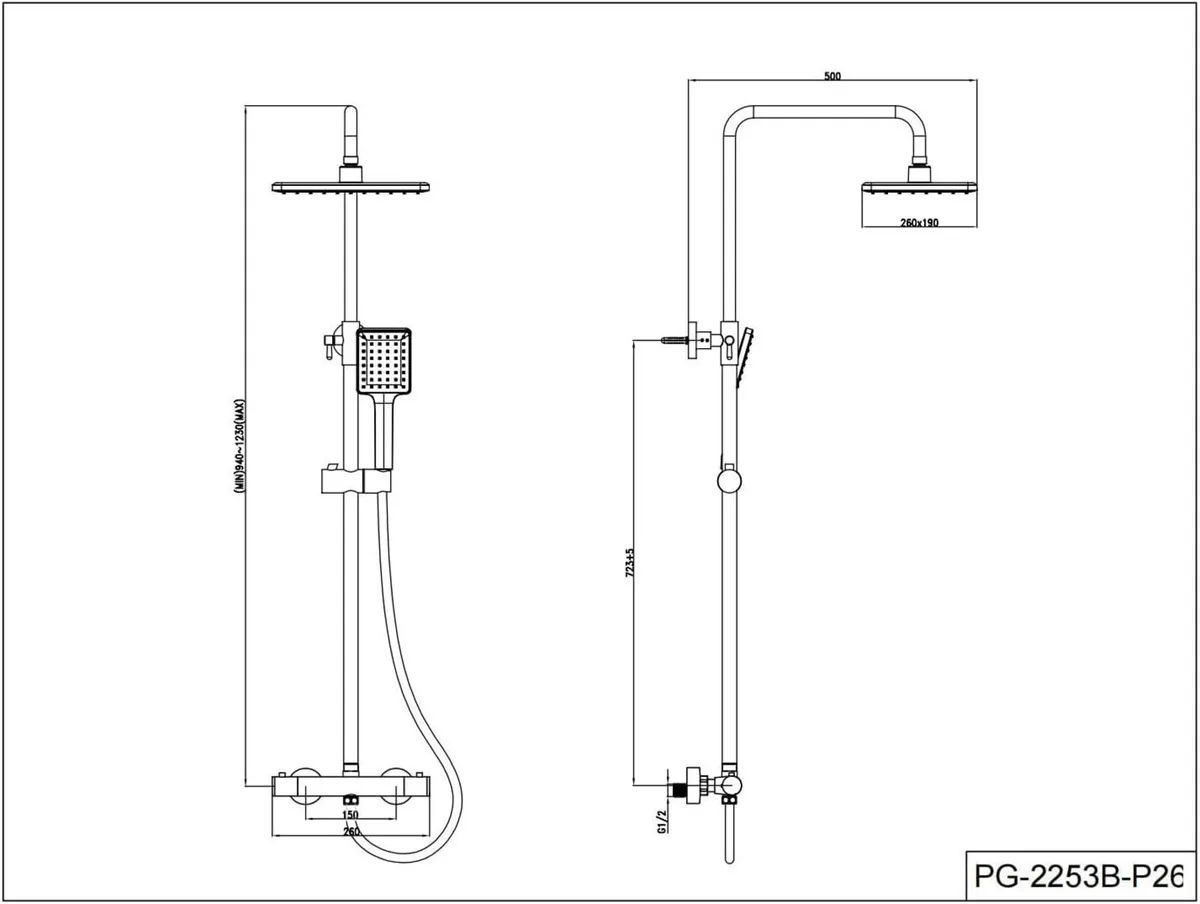 Shower Mixer Set System 26x19 cm rain Thermostatic - Image 2
