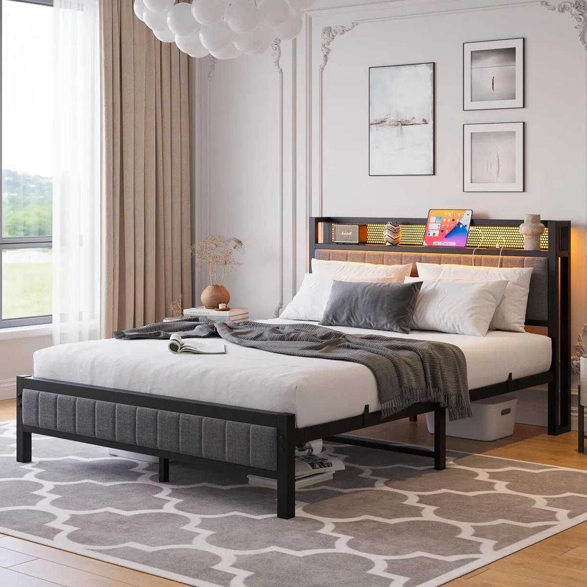 Double Bed Frame with Upholstered Headboard - Image 3