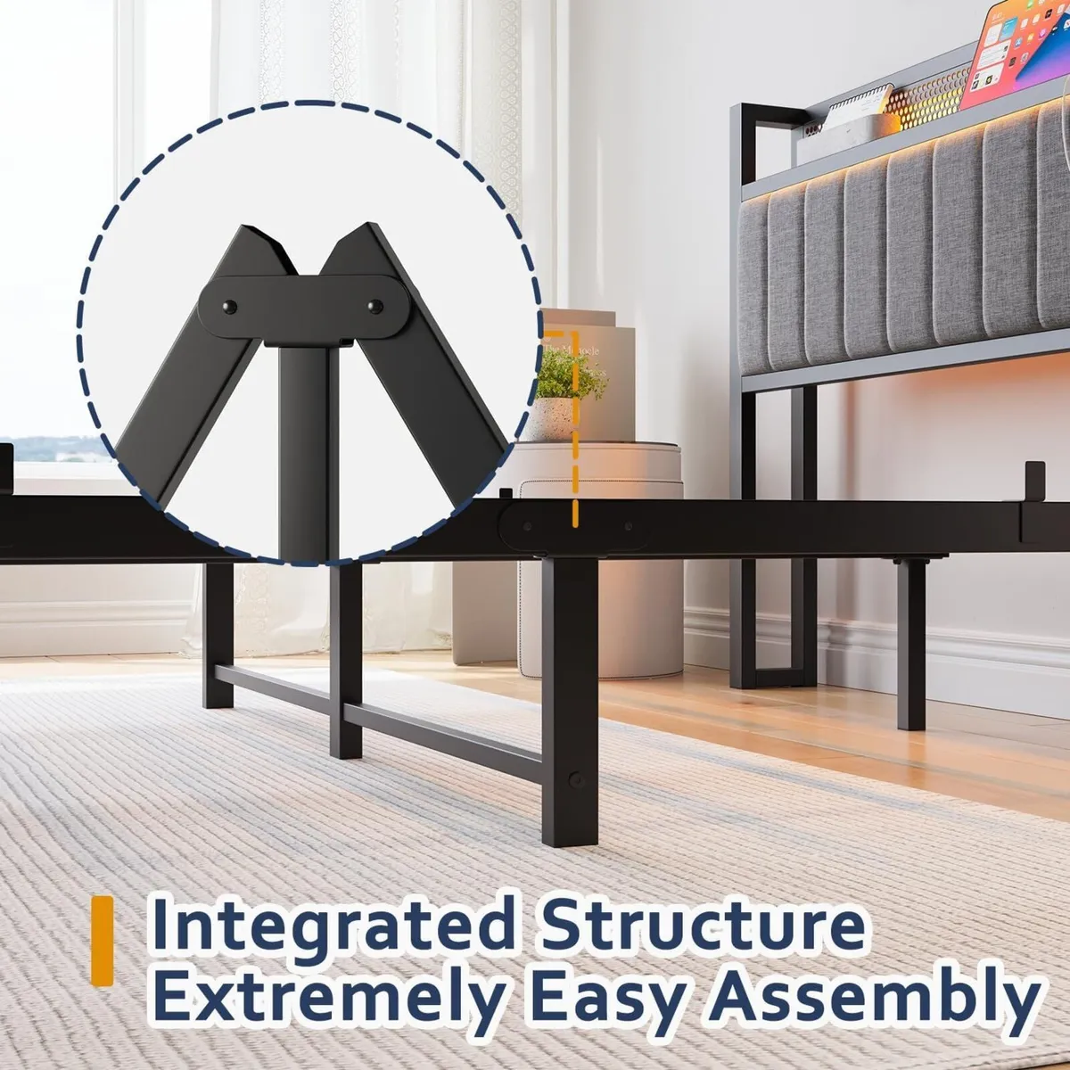 Double Bed Frame with Upholstered Headboard - Image 4