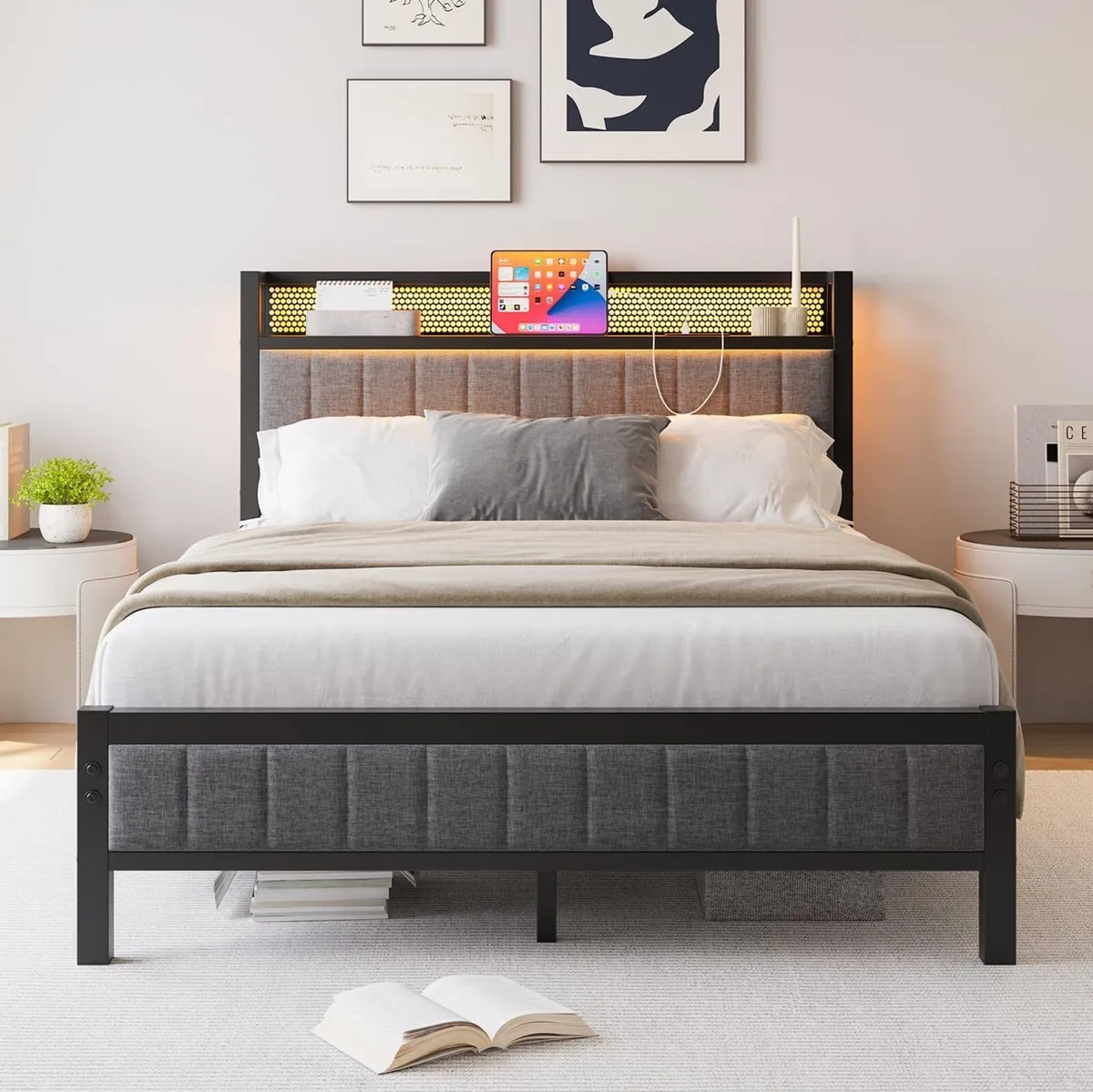 Double Bed Frame with Upholstered Headboard - Image 1
