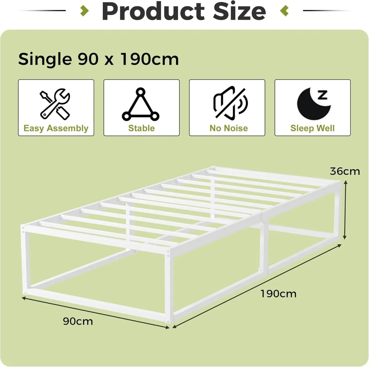 3ft Single Bed Frame 36cm High with Steel Slats - Image 2