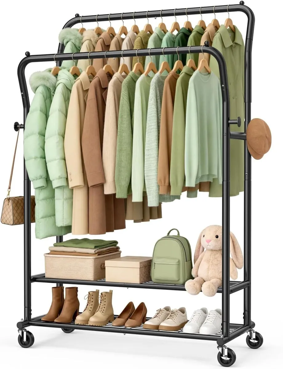 Heavy Duty Clothes Rail Load 378 kg Double Rods - Image 1