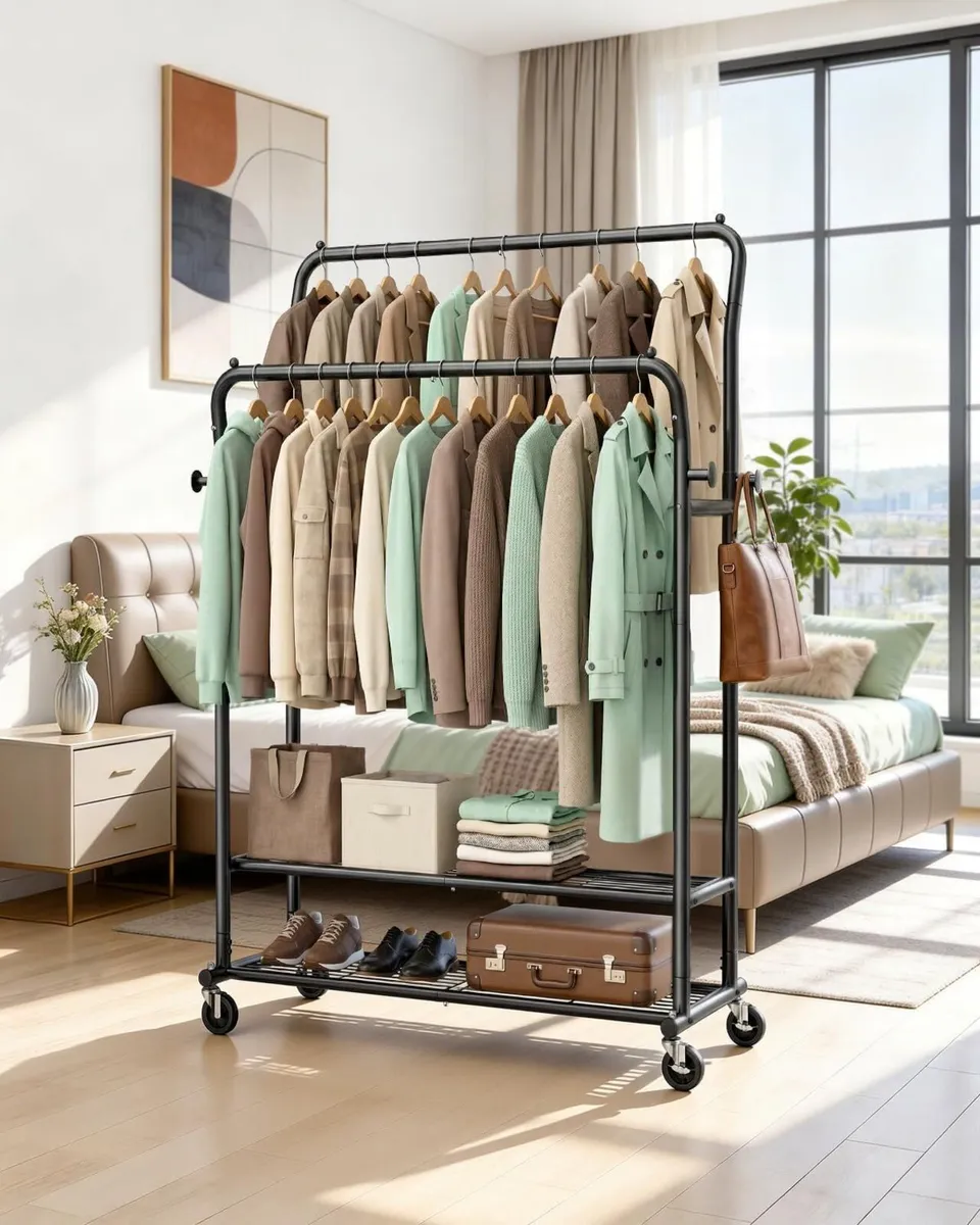 Heavy Duty Clothes Rail Load 378 kg Double Rods - Image 2