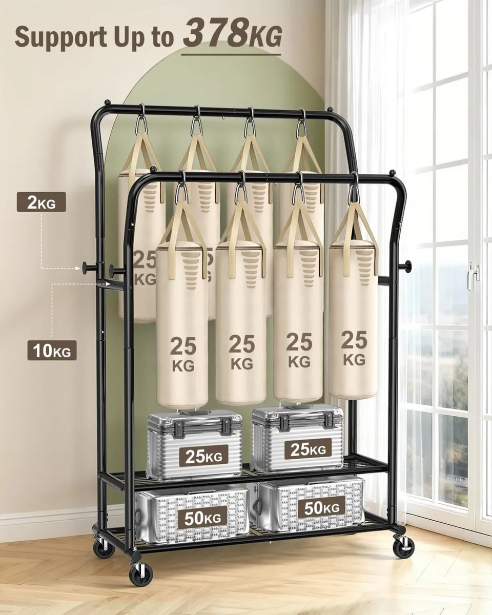 Heavy Duty Clothes Rail Load 378 kg Double Rods - Image 3