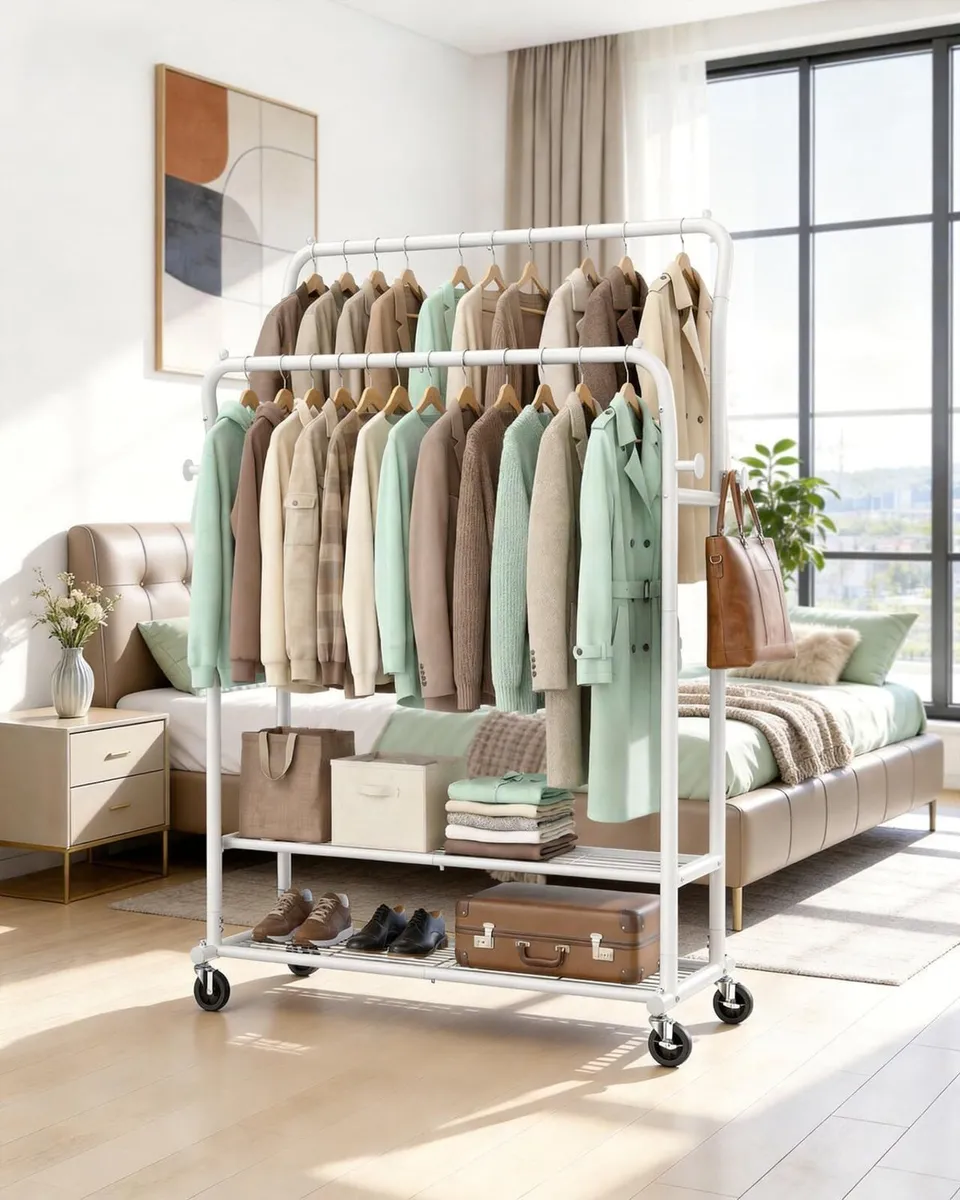 Heavy Duty Clothes Rail Load 378 kg Double Rods - Image 2