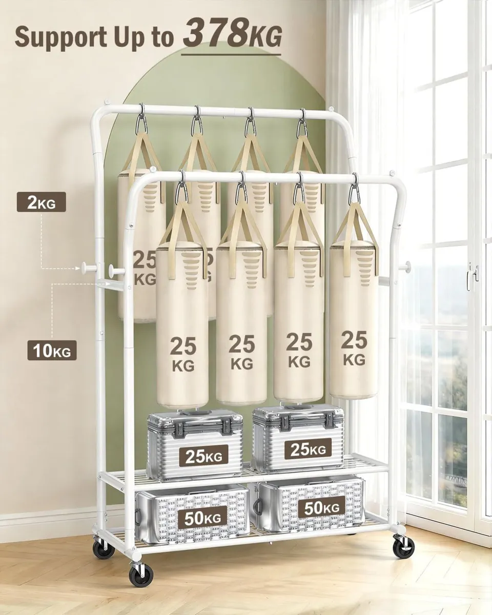 Heavy Duty Clothes Rail Load 378 kg Double Rods - Image 3