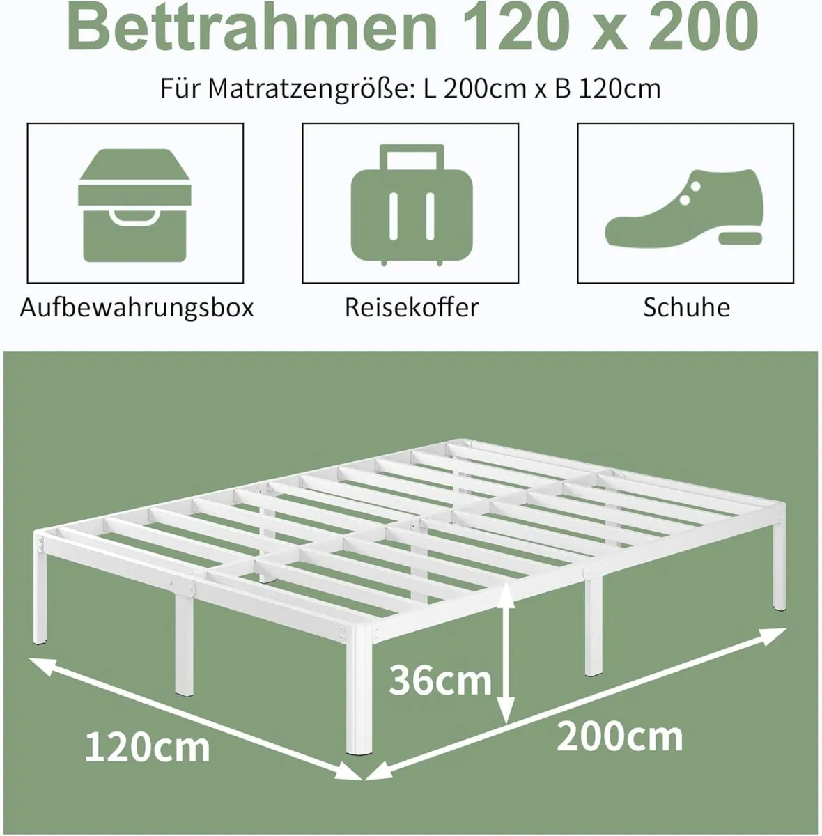 Metal Bed 120 x 200 cm with Round Legs 36 Height - Image 2