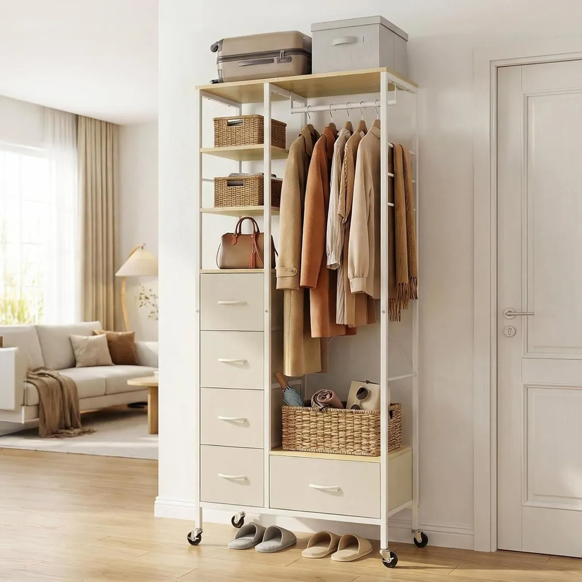All-in-One Rolling Coat Rack with 5 Drawers - Image 2