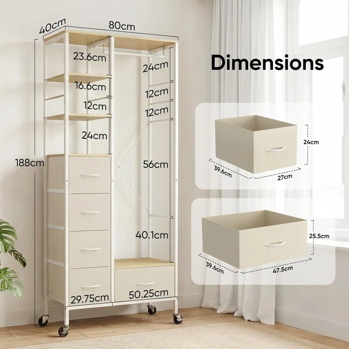 All-in-One Rolling Coat Rack with 5 Drawers - Image 3