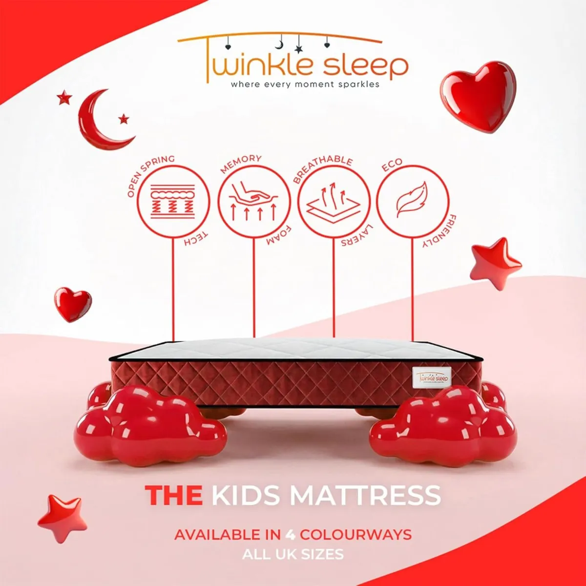 BEDZONLINE Memory Foam Mattress - Single Size Red - Image 3