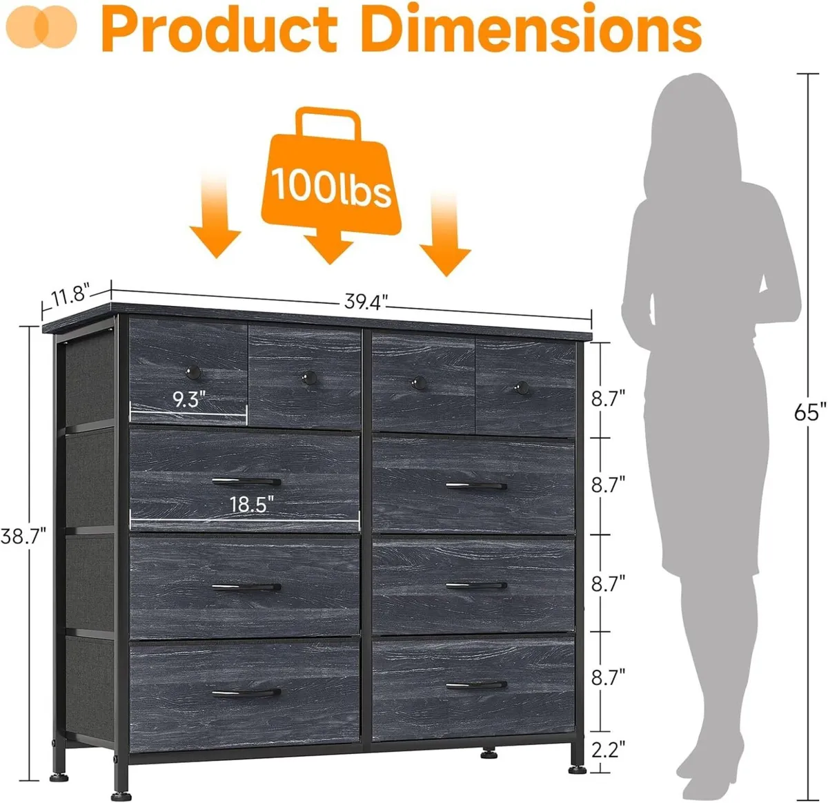 Chest of Drawers Fabric Dresser for Bedroom with - Image 3