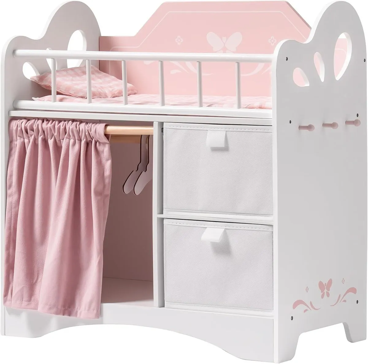 Baby Doll Crib Kids Wooden Bed with Storage - Image 1