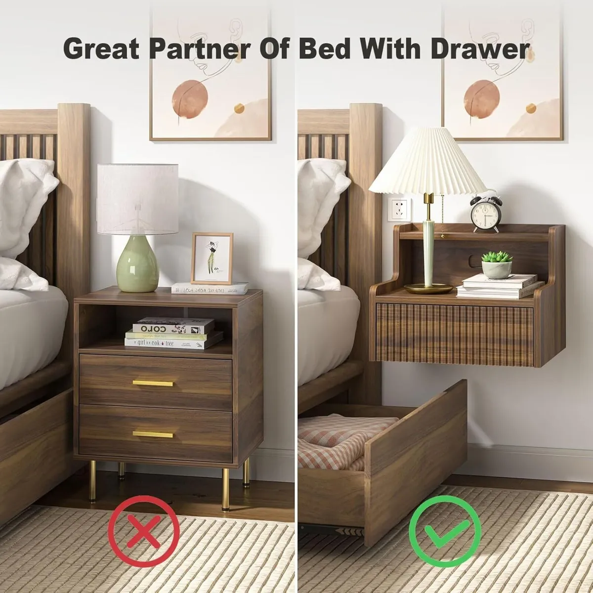 Floating Bedside Table Set of 2 Small Wall - Image 4