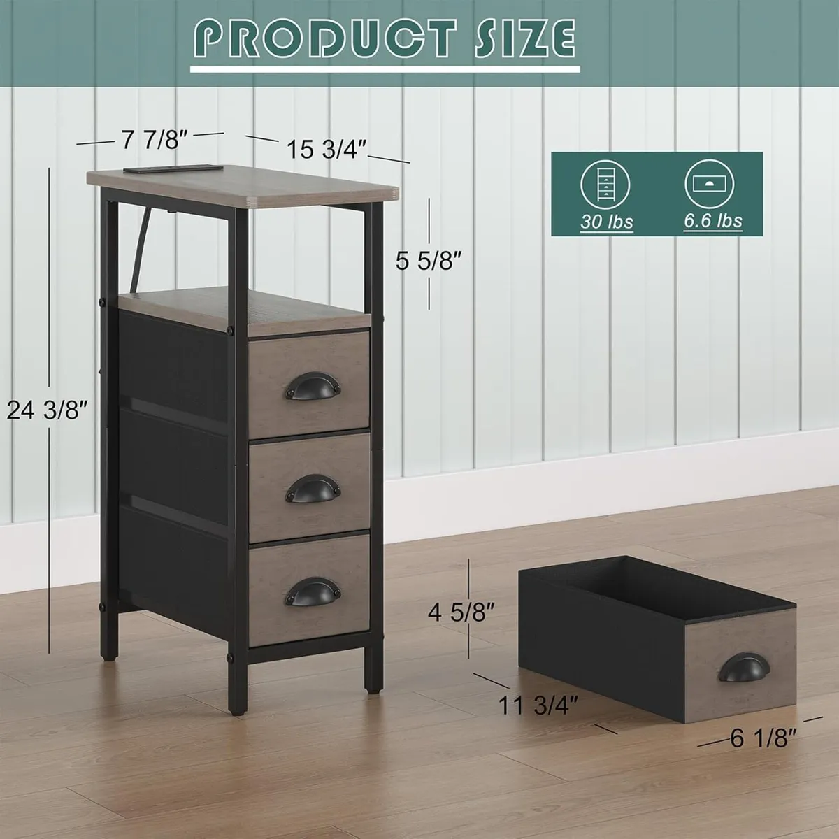 End Table with Charging Station Narrow Side - Image 3