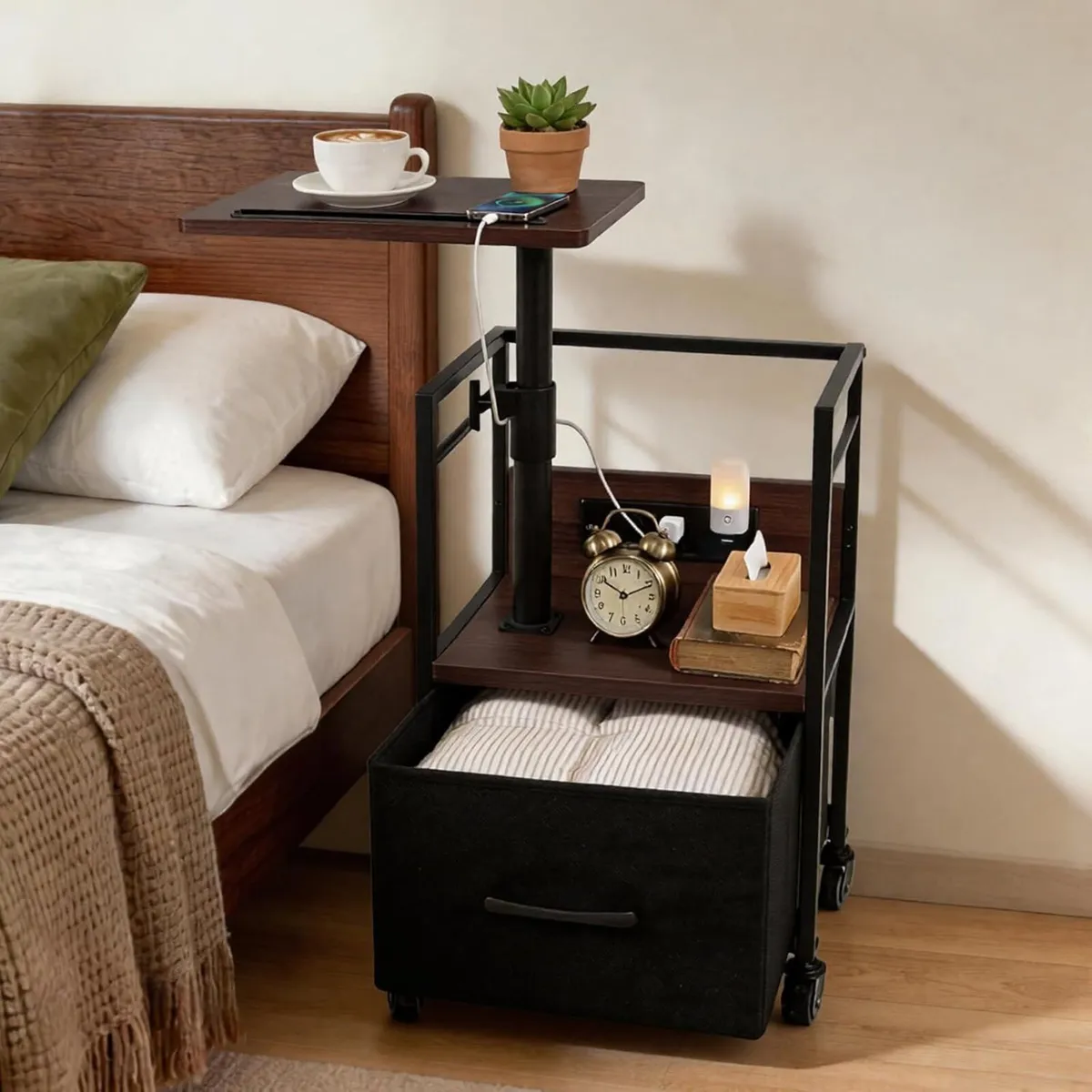 Bedside Table with Charging Station (Black Walnut) - Image 2
