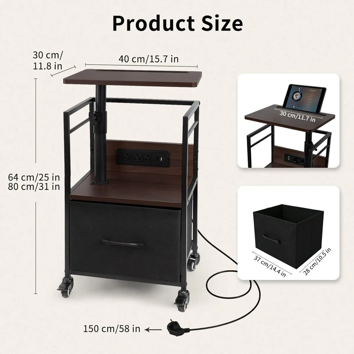 Bedside Table with Charging Station (Black Walnut) - Image 3