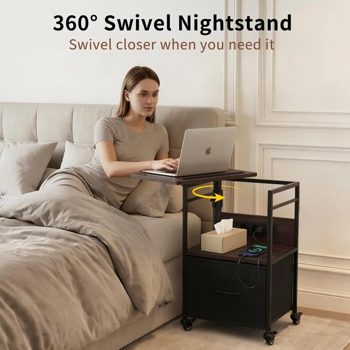 Bedside Table with Charging Station (Black Walnut) - Image 4
