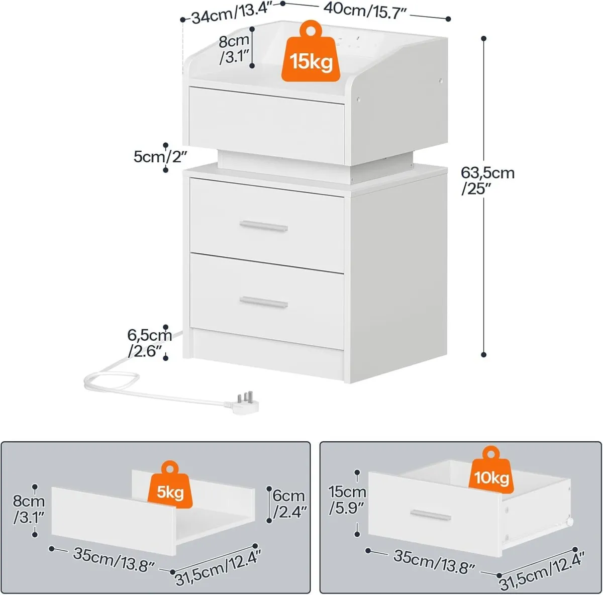 Bedside Table with 20-Color LED Lights 3-Drawer - Image 3