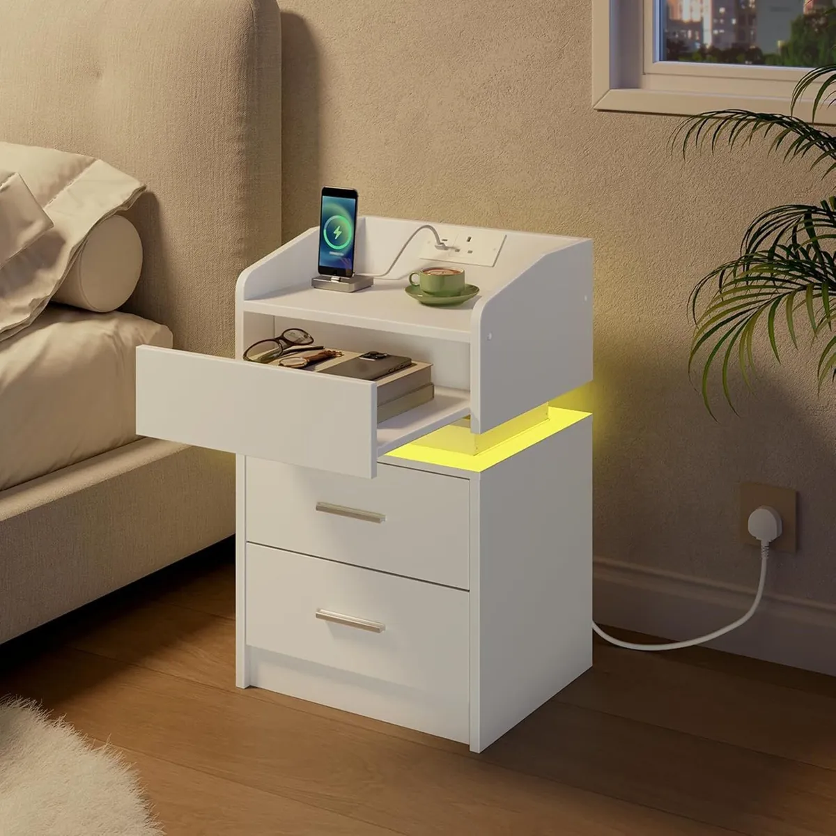 Bedside Table with 20-Color LED Lights 3-Drawer - Image 4