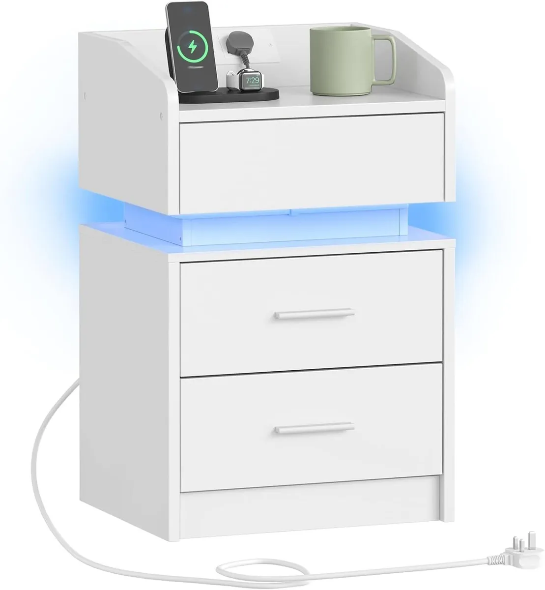 Bedside Table with 20-Color LED Lights 3-Drawer - Image 1