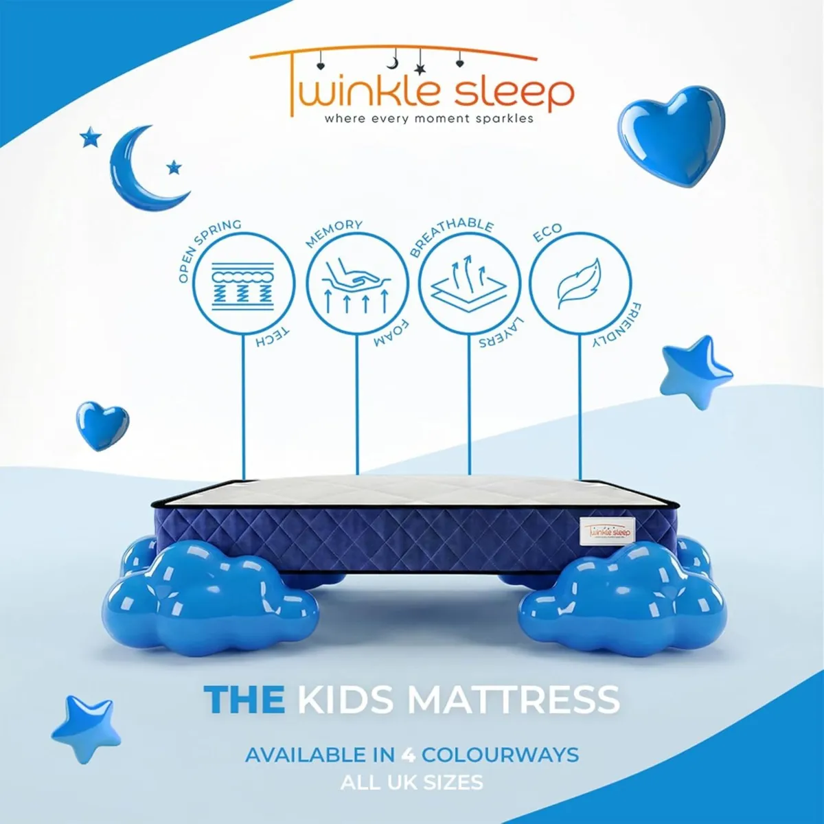 Kids' Memory Foam Mattress - 4ft6 Double Blue - Image 3