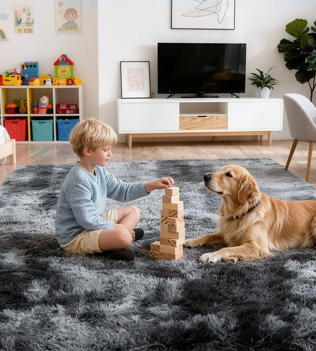 Rugs Living Room 160 x 230 cm Dark Grey Washable - Image 1