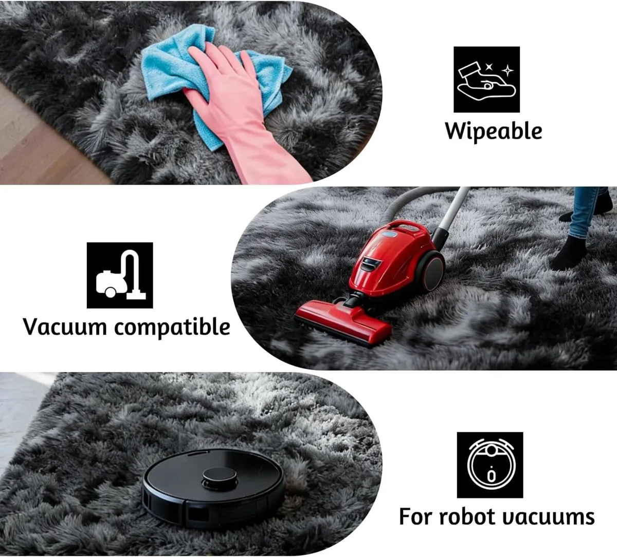 Rugs Living Room 160 x 230 cm Dark Grey Washable - Image 4