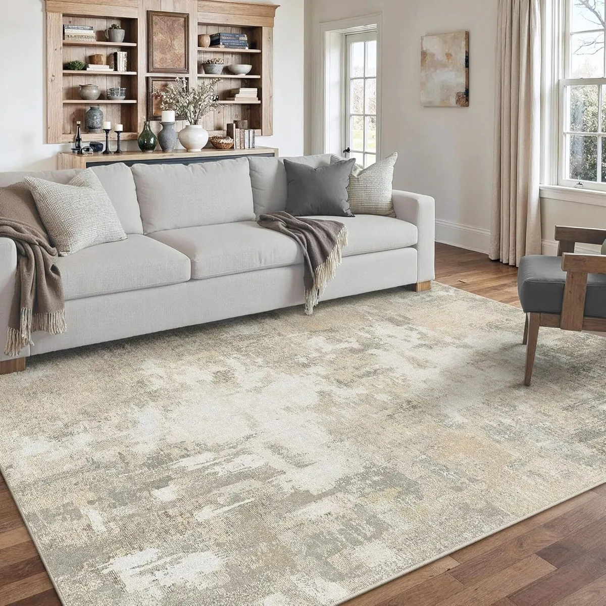 Beige Area Rug Modern Abstract Rugs Living Room - Image 1