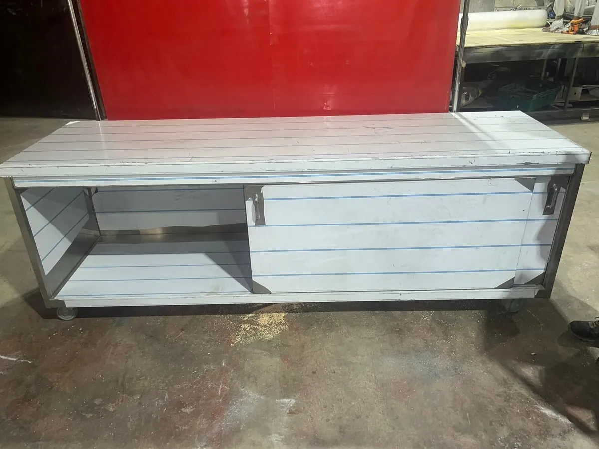 long enclosed storage island prep table - Image 1