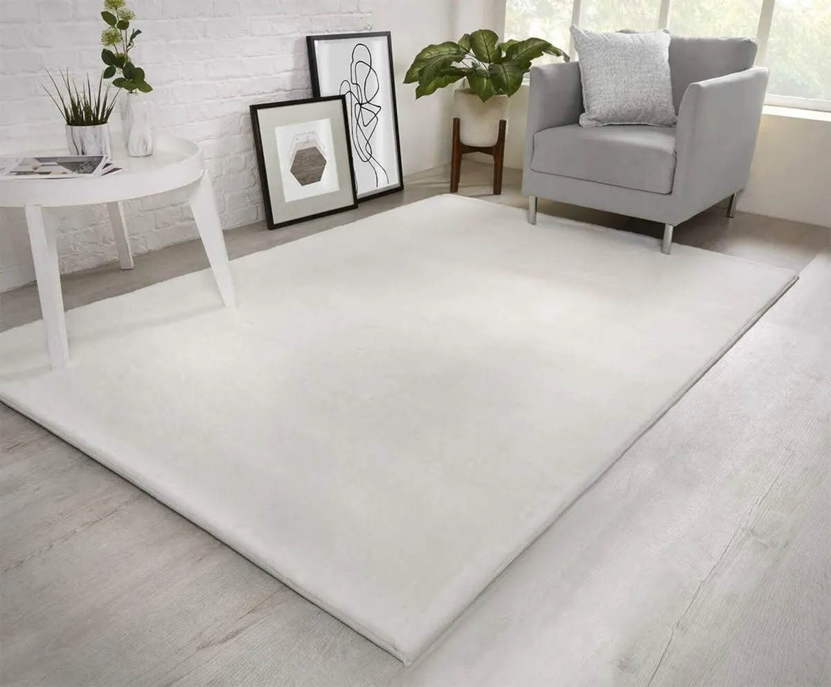 NATURAL FAUX RABBIT FUR Rug Ultra Soft Plush - Image 1
