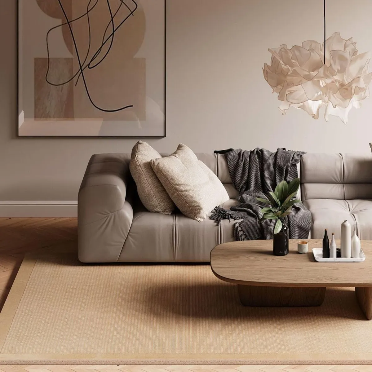 Neutral Rug 100% Wool Thick Scandi Cosy Living - Image 1