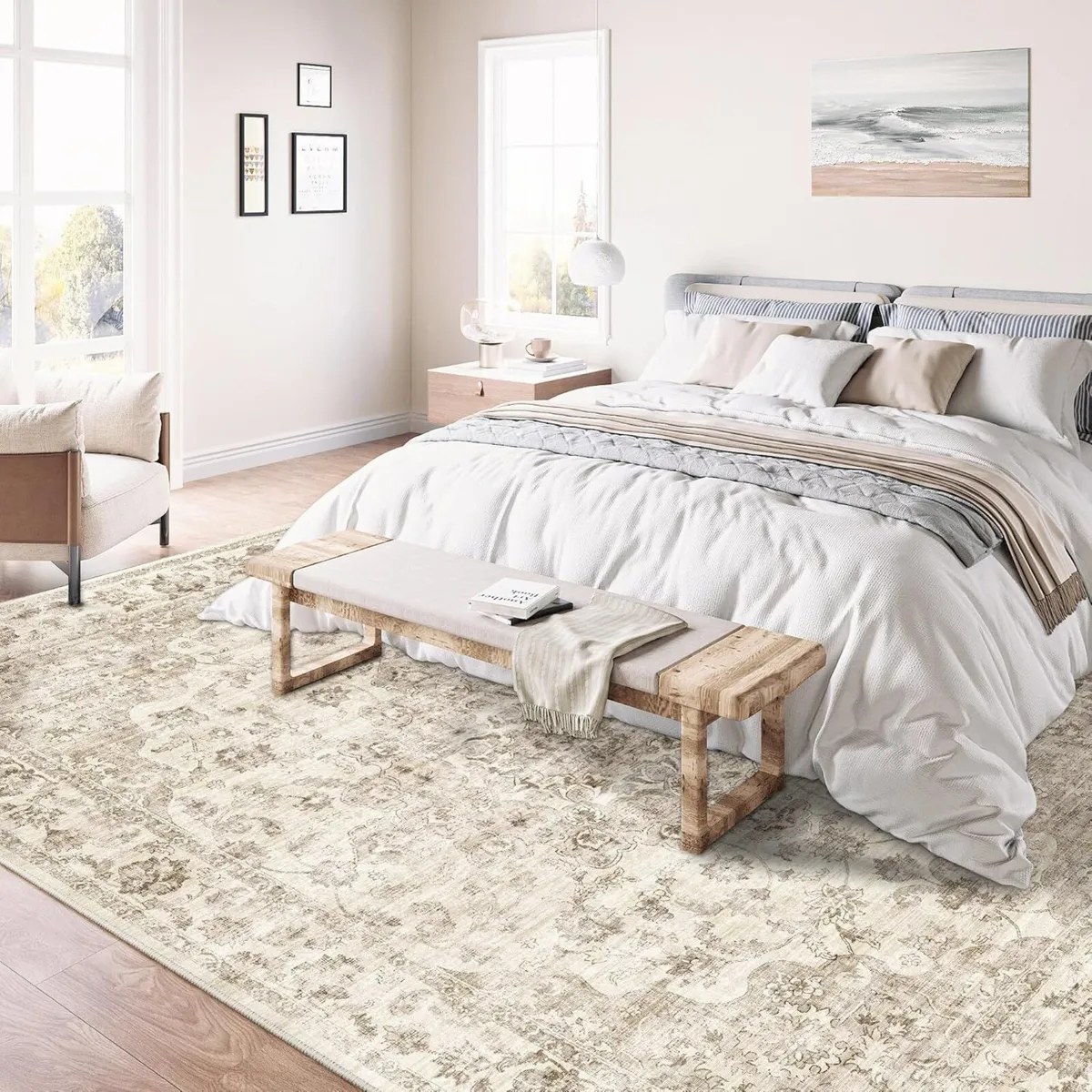 Vintage Rugs Living Room Beige Large Area Rug - Image 3