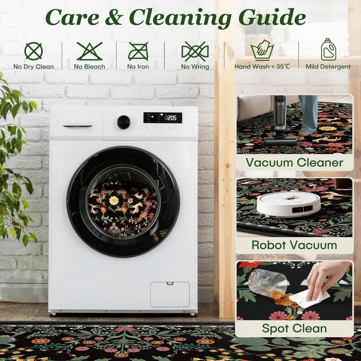 Washable Rugs Living Room 160x230cm Black Large - Image 4