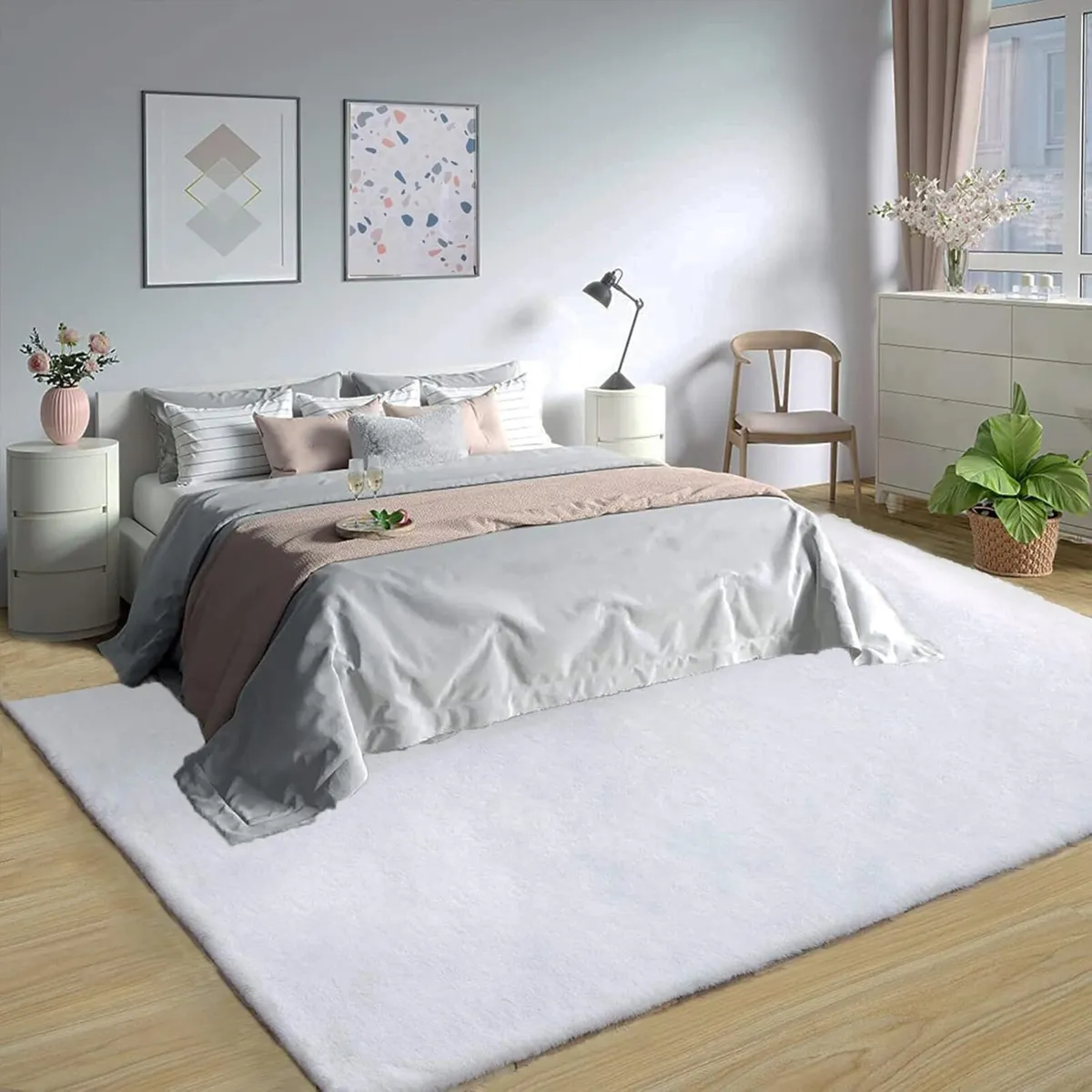 White Fluffy 240 x 300cm Faux Rabbit Fur Rug Area - Image 2