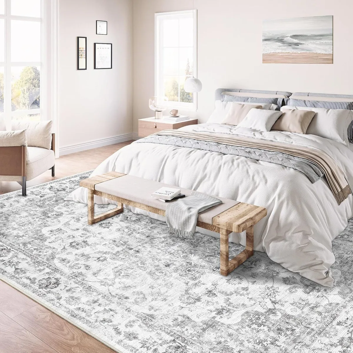 Vintage Rugs Living Room Grey Large Area Rug - Image 3