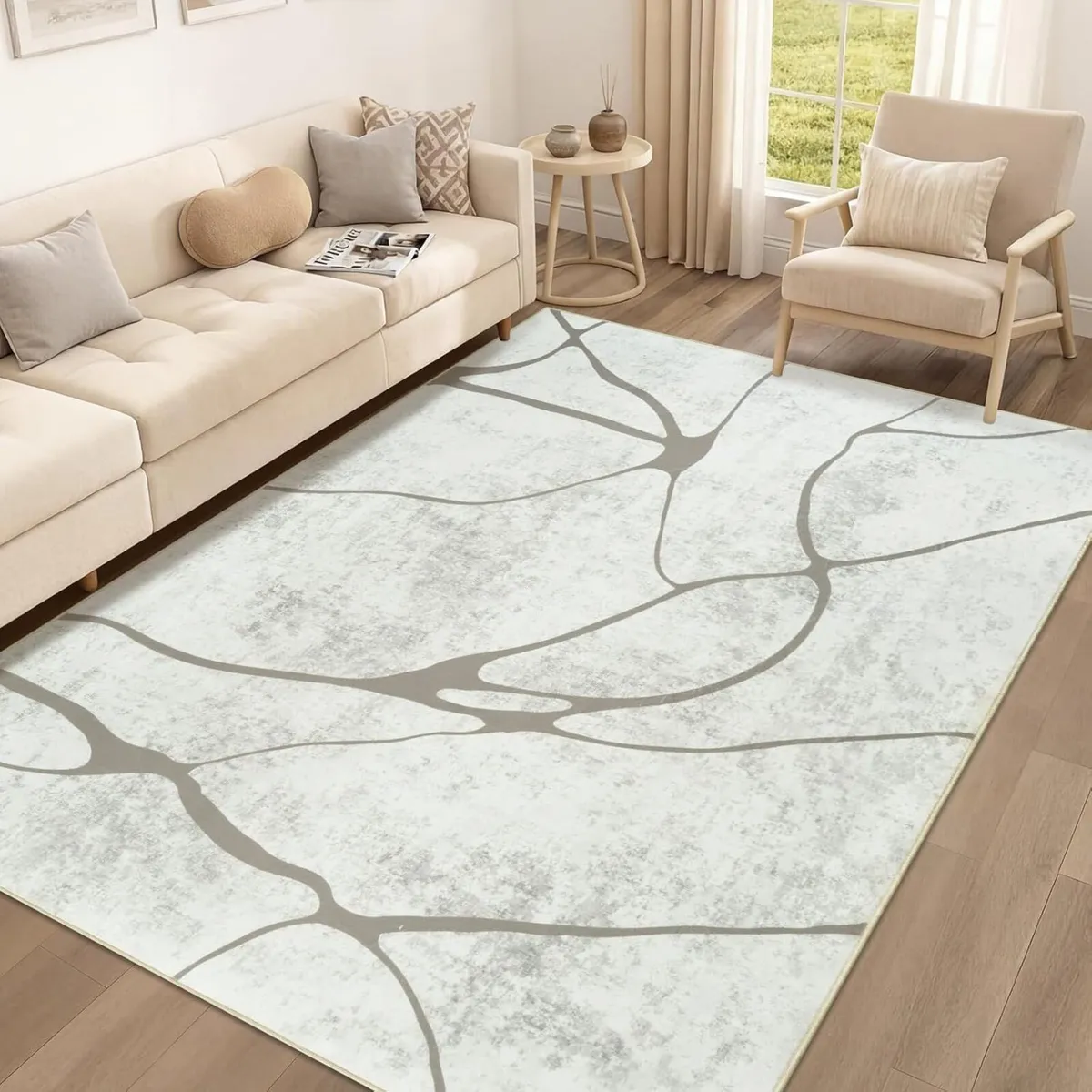 Rugs Living Room Beige Grey Large For Bedroom - Image 1