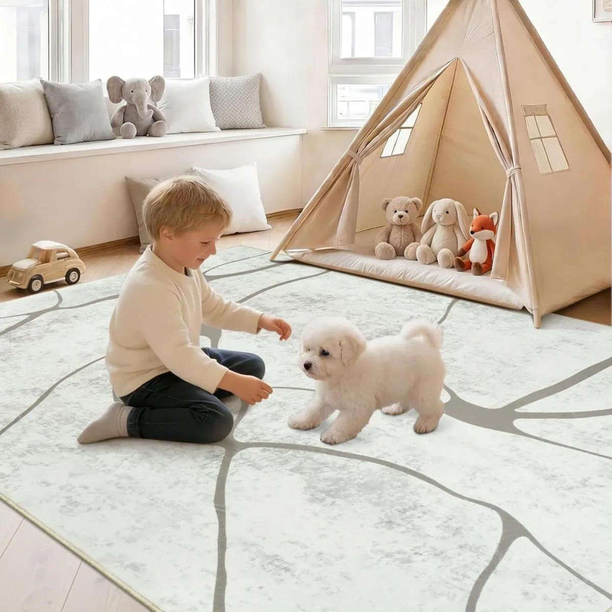 Rugs Living Room Beige Grey Large For Bedroom - Image 4